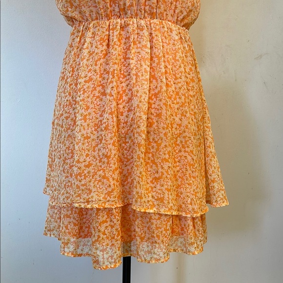 NWT Sienna Sky Orange Floral Dress chiffon like layers halter Medium - Picture 8 of 9